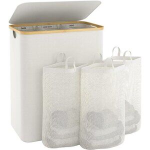 Laundry Basket with Lid, 145L Extra Large Laundry Hamper 3 Section Dirty Clothes